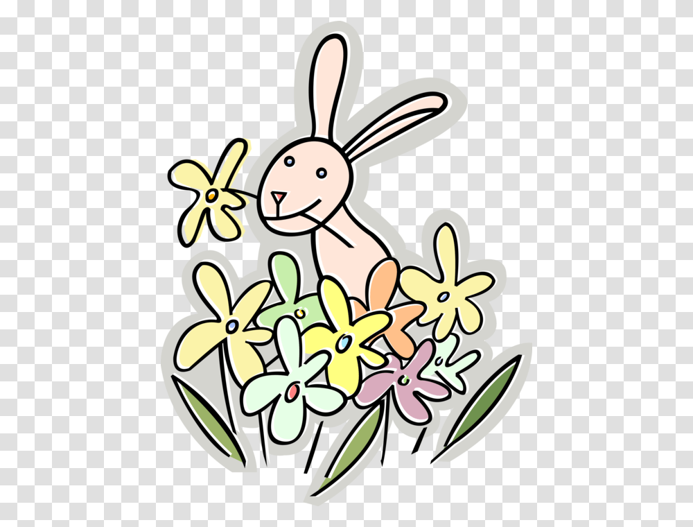 Bunny Vector Rabbit Eating Flowers Clipart, Animal, Mammal, Aardvark, Wildlife Transparent Png