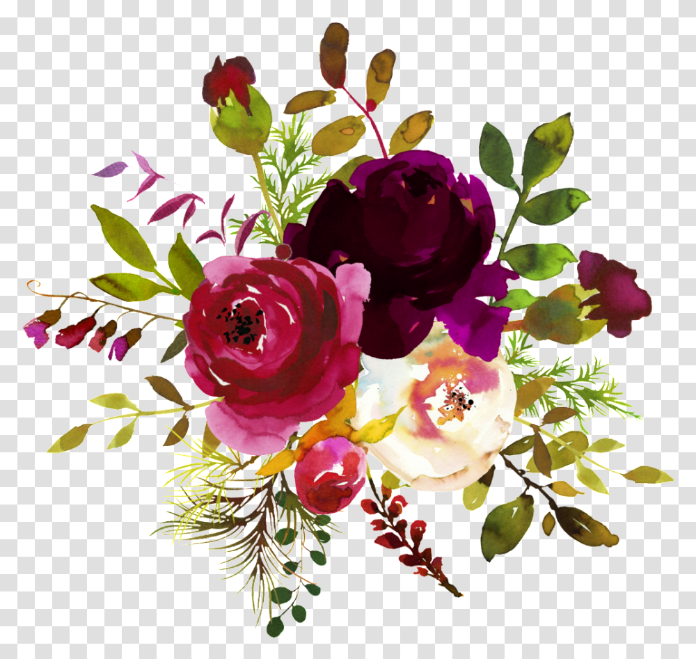 Burgundy Watercolor Flowers, Floral Design, Pattern Transparent Png