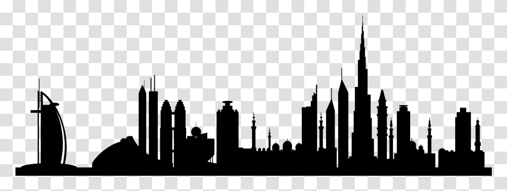 Burj Khalifa Skyline Silhouette Royalty Free Dubai City Skyline, Gray, World Of Warcraft Transparent Png