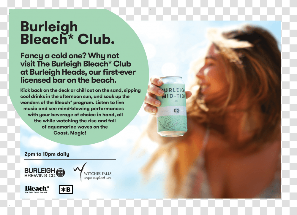 Burleigh Bleach Club Event, Person, Human, Advertisement, Poster Transparent Png
