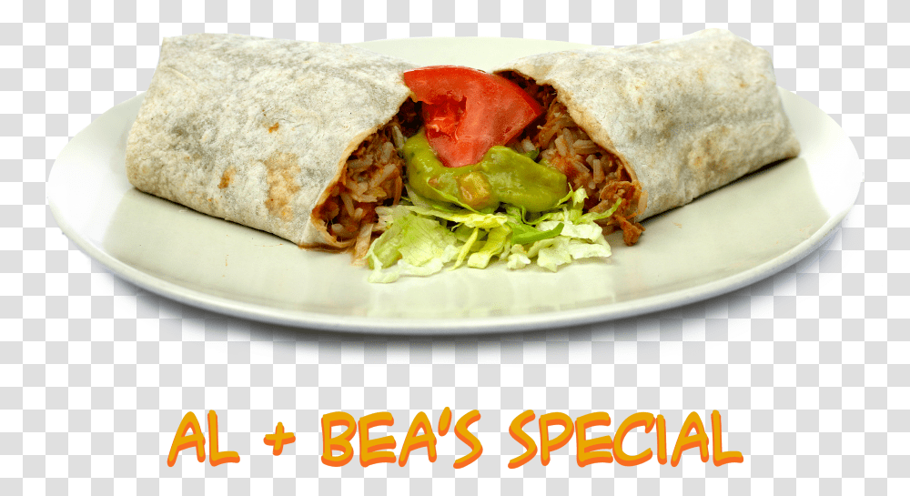 Burrito In Plate Download Fast Food, Bread, Sandwich Wrap, Burger, Pita Transparent Png