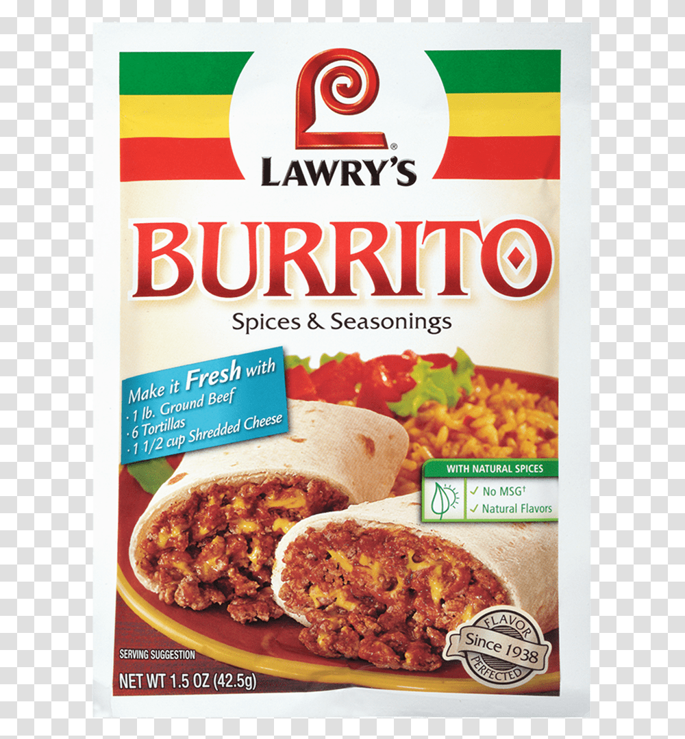 Burrito Lawry's Chicken Fajita Seasoning, Food, Pizza, Menu Transparent Png