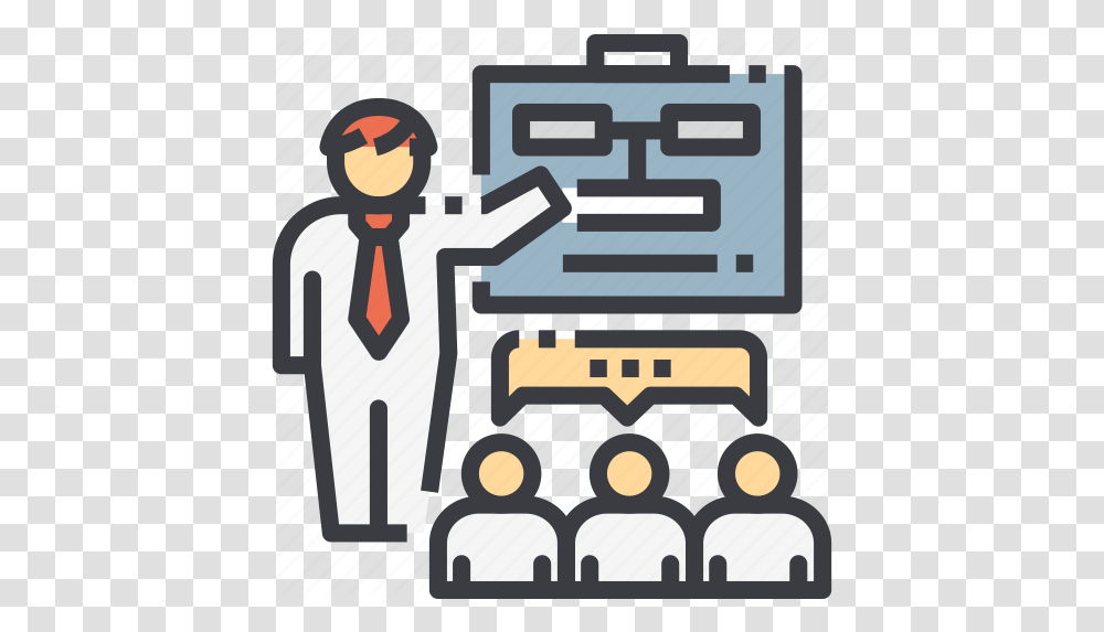 Business Discussion Meeting People Presenting Icon, Machine, Text, Poster, Tie Transparent Png