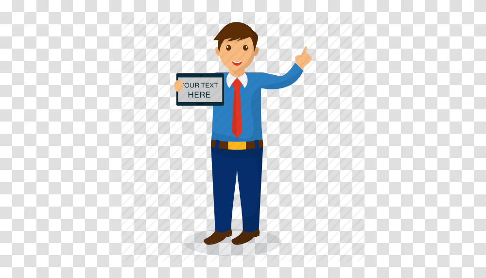 Business Expert Businessman With Board Cartoon Character Happy, Standing, Person, Label Transparent Png