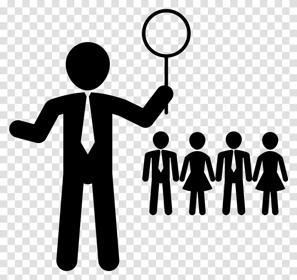 Business Leader Holding Magnifying Glass With Other True Leader, Person, Human, Crowd, Audience Transparent Png