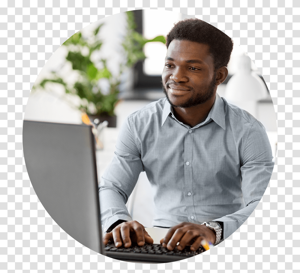 Business Man At Computer Customer Care, Person, Pc, Electronics, Sitting Transparent Png