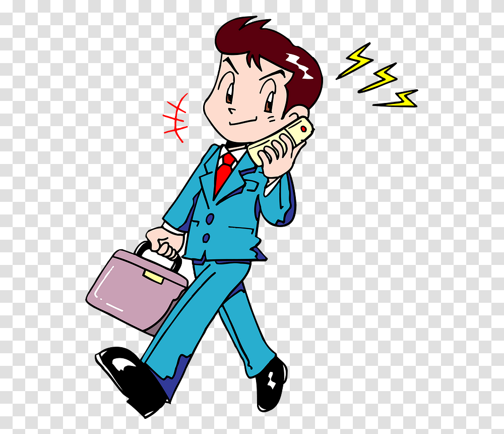 Business Man Mobile Phone Clipart Cartoon, Person, Performer, Bag Transparent Png