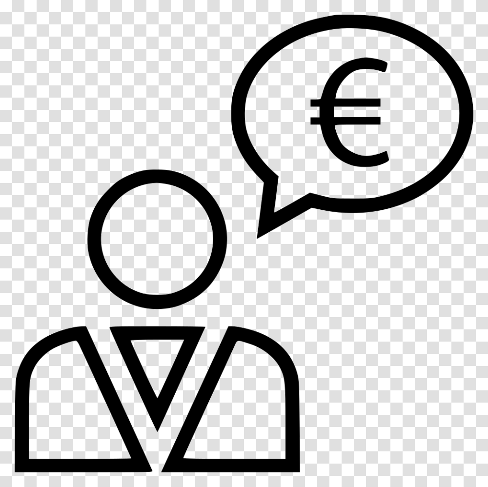 Business Man Talking Thinking Money Euro Currency Guy Thinking Of Money Icon, Stencil, Label Transparent Png
