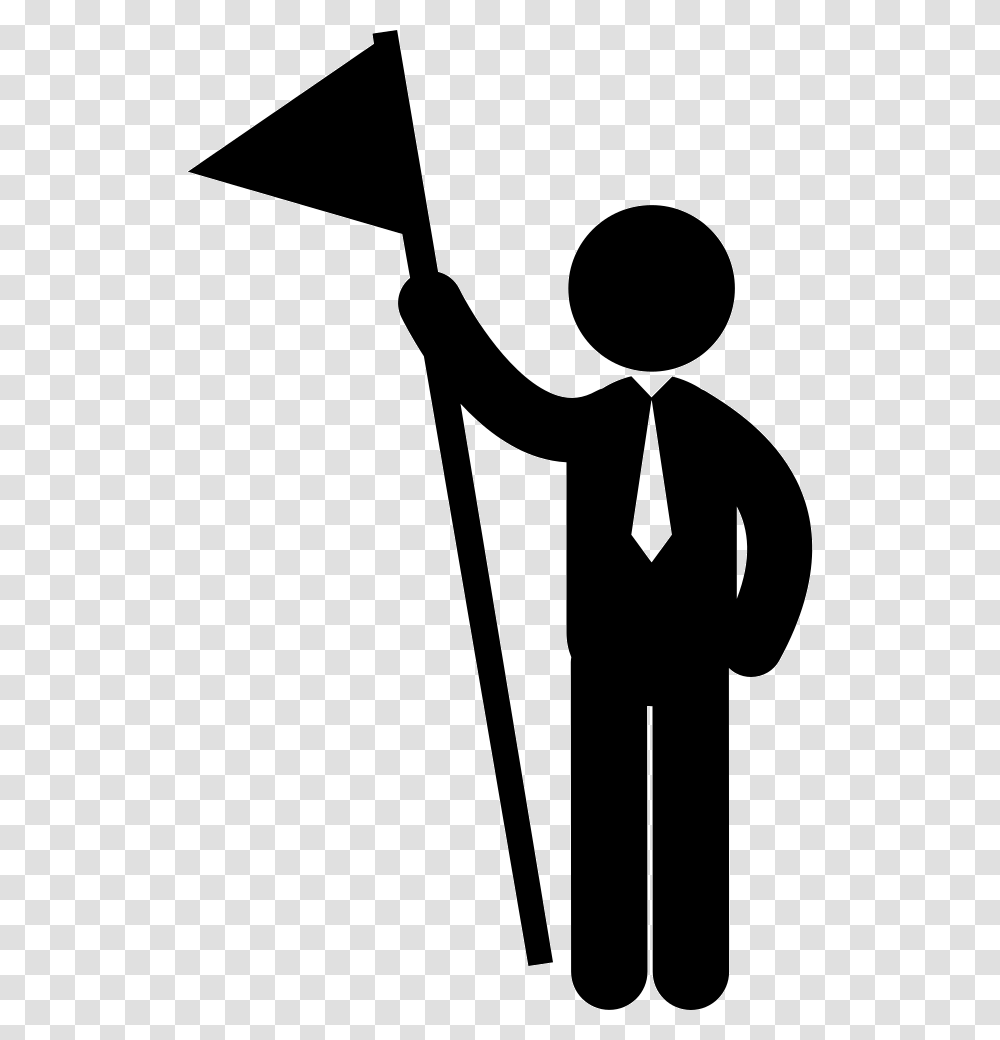 Business Man With Triangular Flag On A Pole Stickman Business, Person, Crowd, Audience, Face Transparent Png