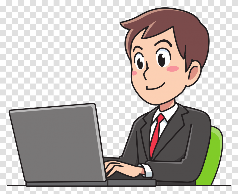 Business Man Working Man Working On Computer Clipart, Pc, Electronics, Laptop Transparent Png
