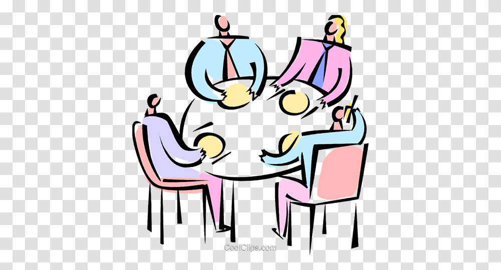 Business Meeting Over A Meal Royalty Free Vector Clip Art, Chair, Performer, Tree, Plant Transparent Png