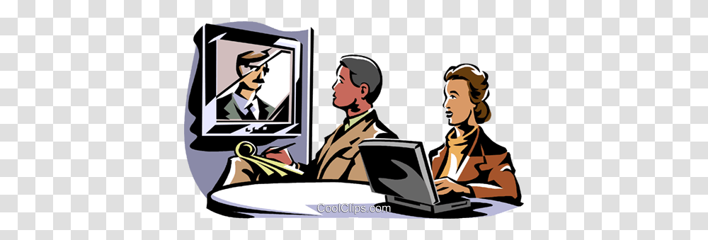 Business Meetingvideo Conference Royalty Free Vector Clip Art, Person, Sitting, Poster, Video Gaming Transparent Png