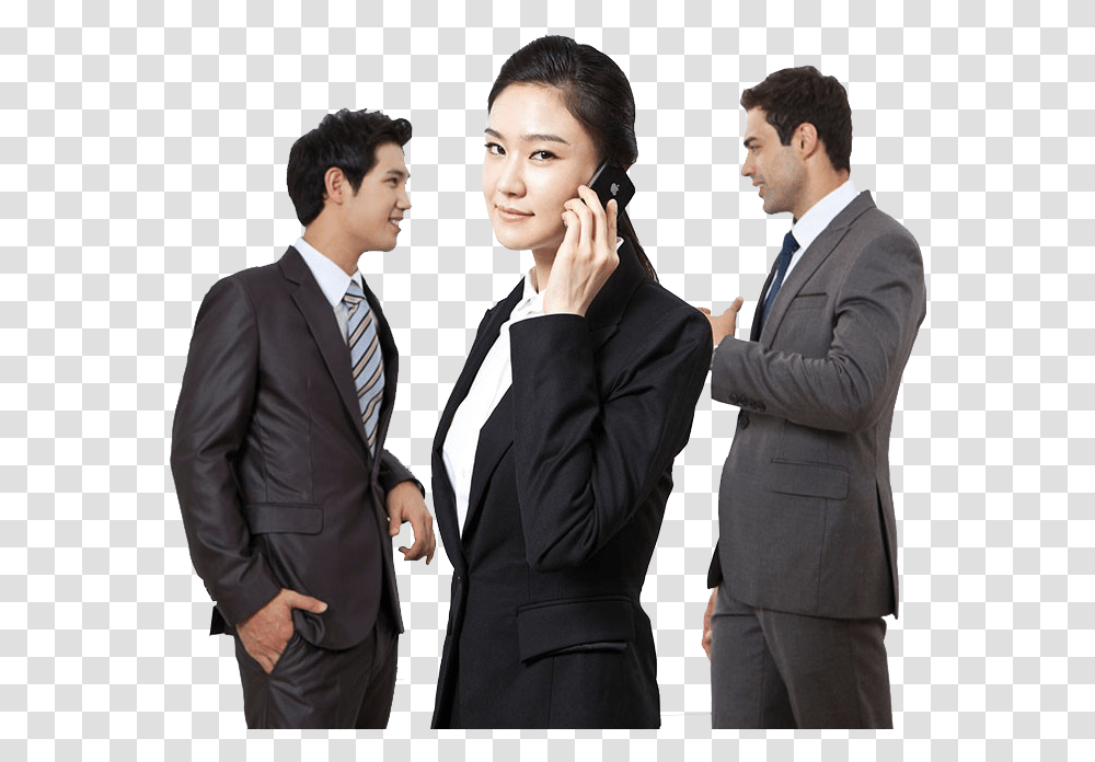 Business People Communicate With Phone Download Loan Business, Suit, Overcoat, Person Transparent Png