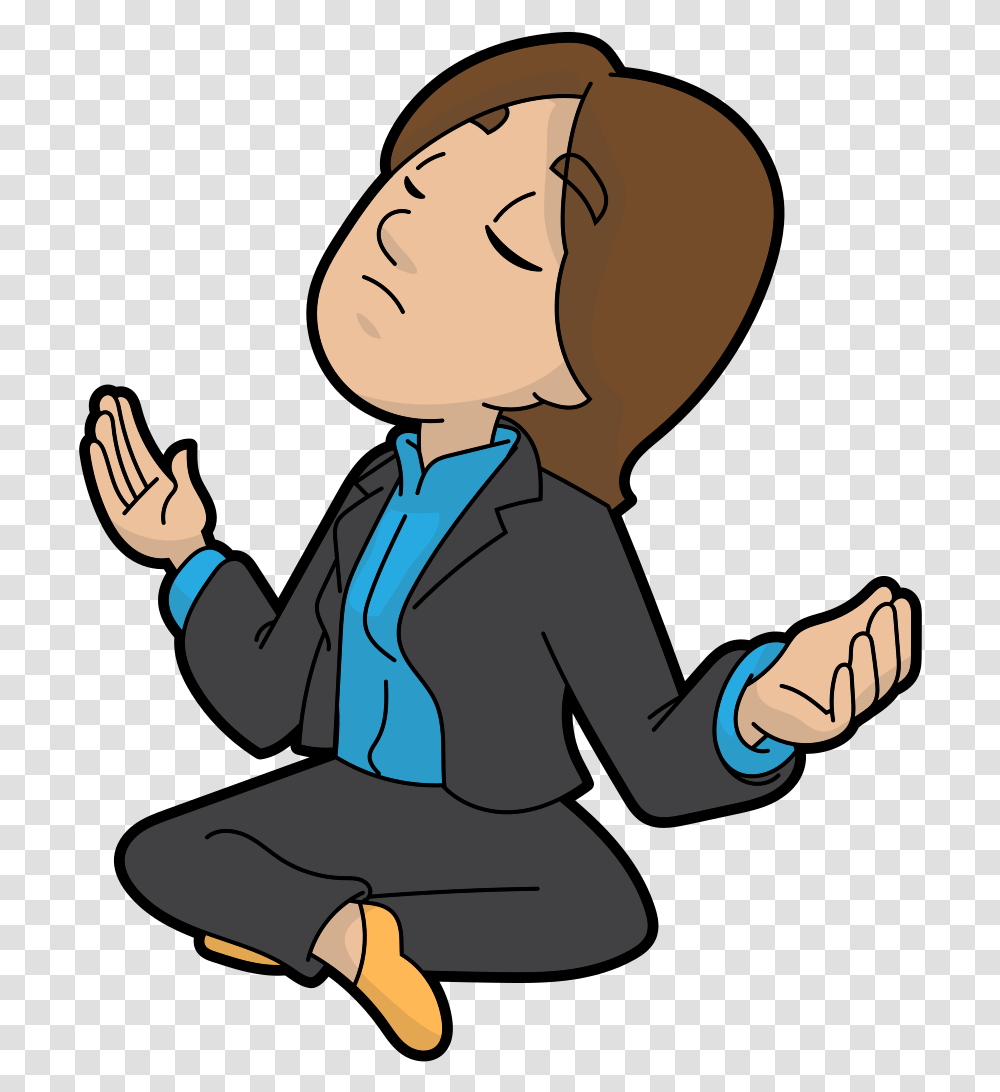 Business People Sitting Commons Meditating Cartoon, Person, Worship, Finger Transparent Png