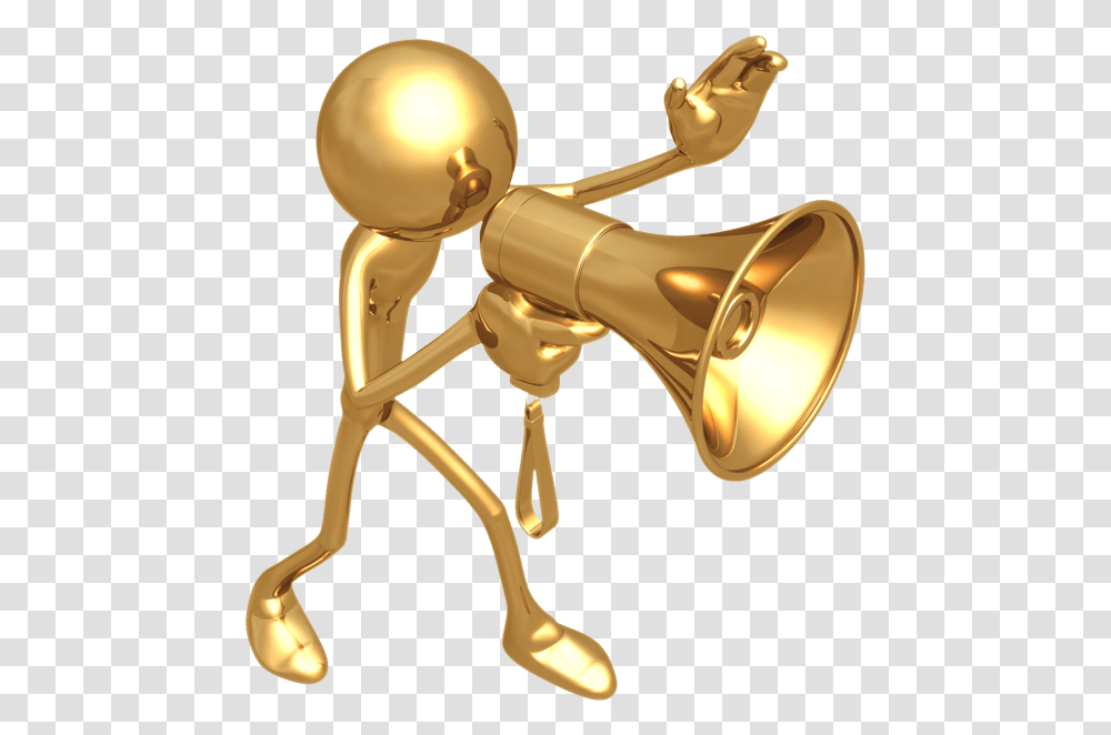 Business Performance Gold Man With Megaphone, Brass Section, Musical Instrument, Horn, Bronze Transparent Png