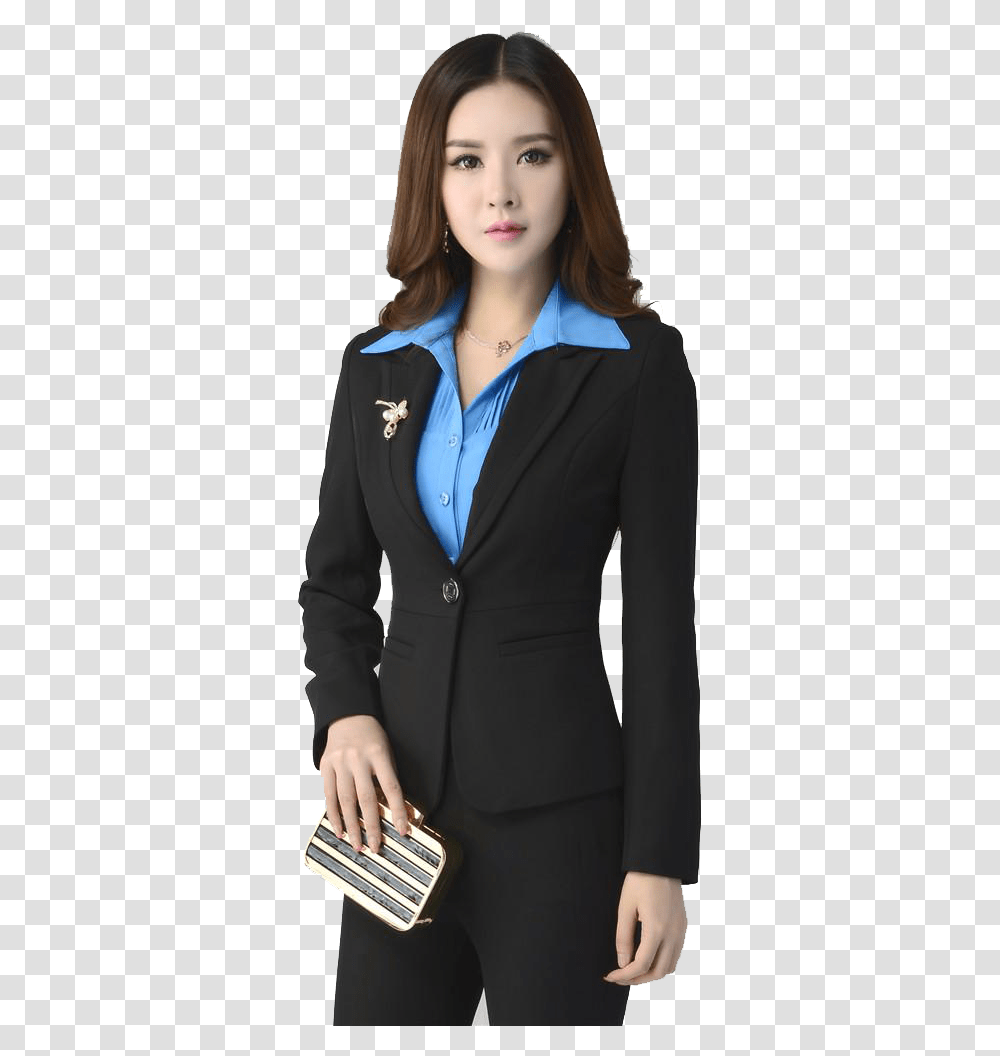 Business Suit For Women Background Images Sky Blue And Black Uniform, Apparel, Blazer, Jacket Transparent Png