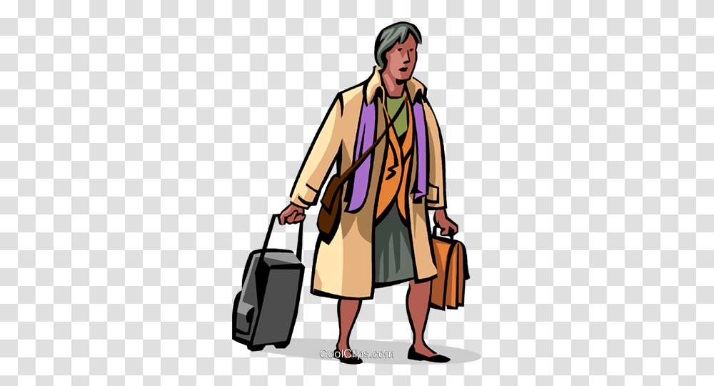 Business Travel Royalty Free Vector Clip Art Illustration, Person, Coat, Luggage Transparent Png