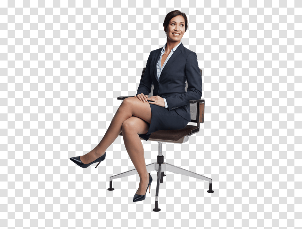 Business Woman Sitting Girl Sitting On Desk, Person, Suit, Overcoat Transparent Png