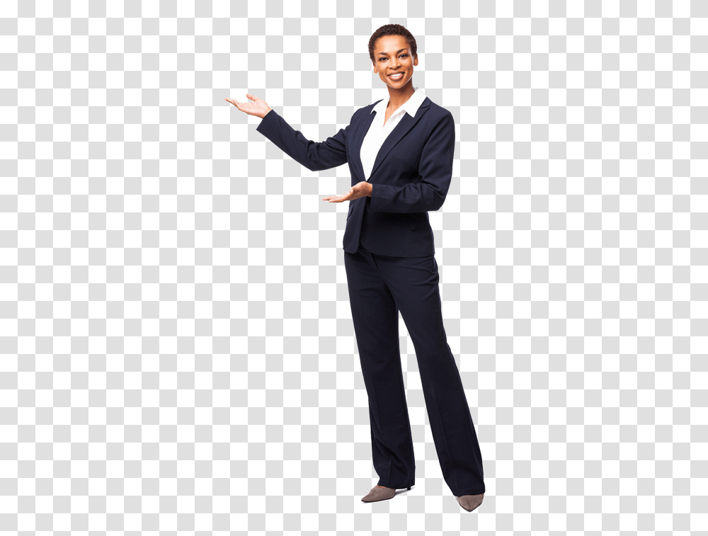 Business Woman Standing, Suit, Overcoat, Person Transparent Png