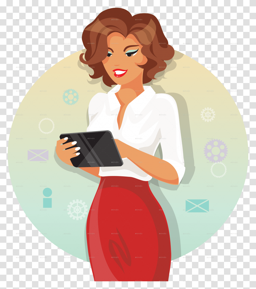 Business Woman With A Tablet Business Woman Clipart, Computer, Electronics, Person, Human Transparent Png