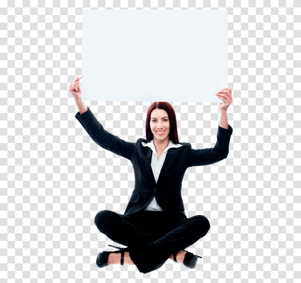 Business Women Holding Banner Advertising Women, Person, Sleeve, Female Transparent Png