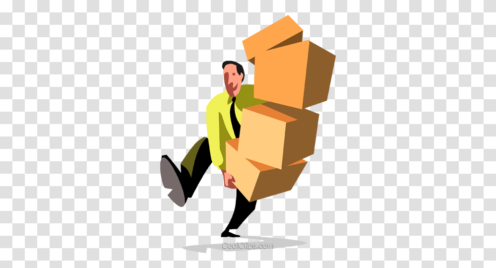 Businessman Carrying Boxes Royalty Free Vector Clip Art, Package Delivery, Carton, Cardboard, Poster Transparent Png
