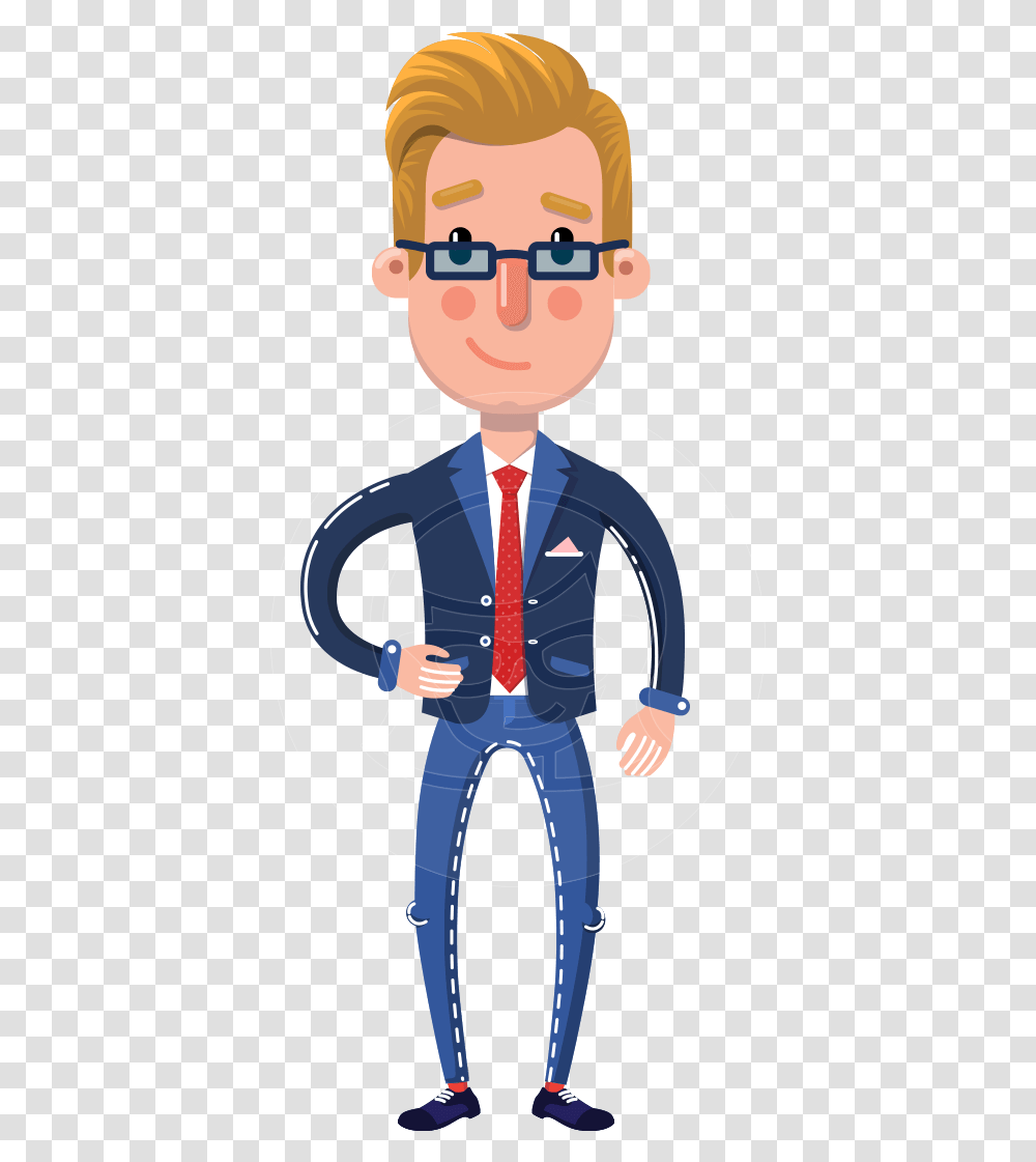 Businessman Cartoon Character In Flat Style Cartoon 2 Hand Stop, Tie, Accessories, Person, Label Transparent Png