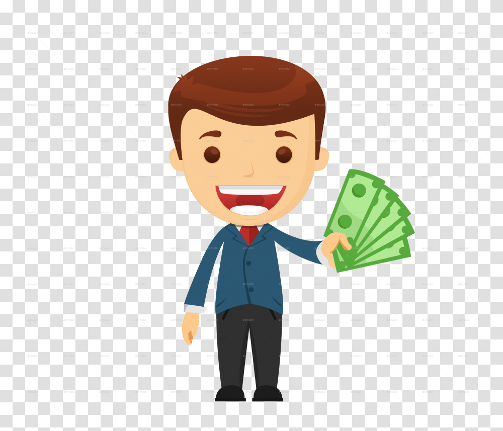 Businessman Clip Art Person With Money Cartoon, Human, Elf, Face Transparent Png