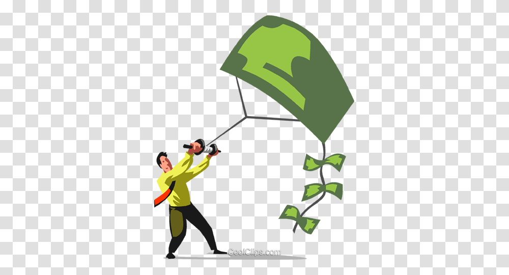 Businessman Flying A Money Kite Royalty Free Vector Clip Art, Person, Human, Photography, Parachute Transparent Png