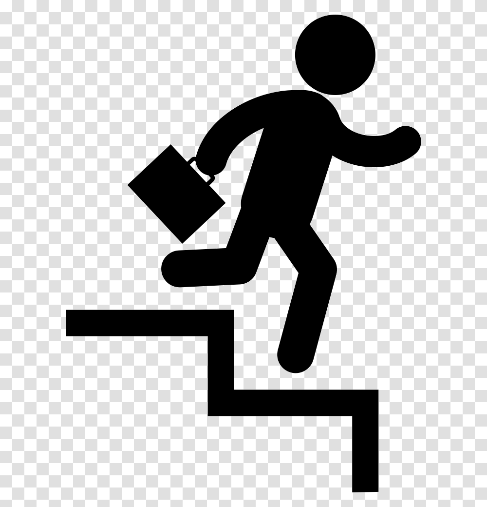 Businessman Going Down By Stair Steps With Suitcase Businessman Running Icon, Stencil, Person, Human Transparent Png