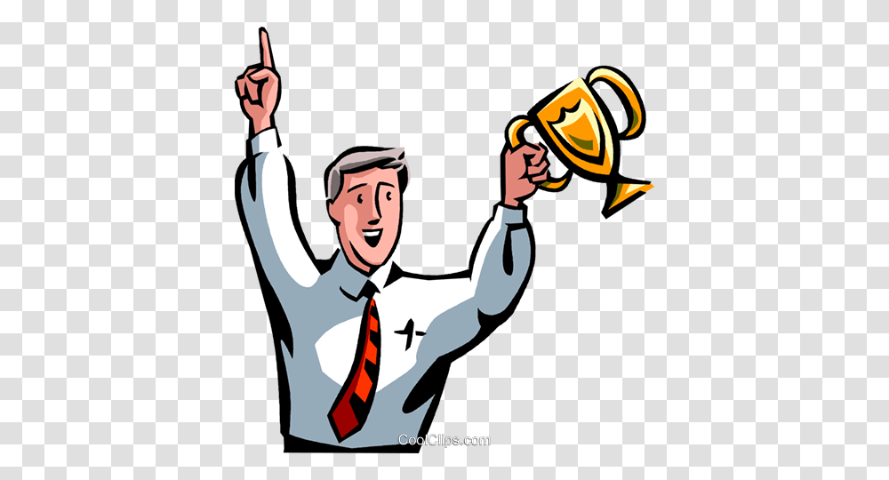 Businessman Hoisting A Trophy In Victory Royalty Free Vector Clip, Tie, Accessories, Goggles Transparent Png