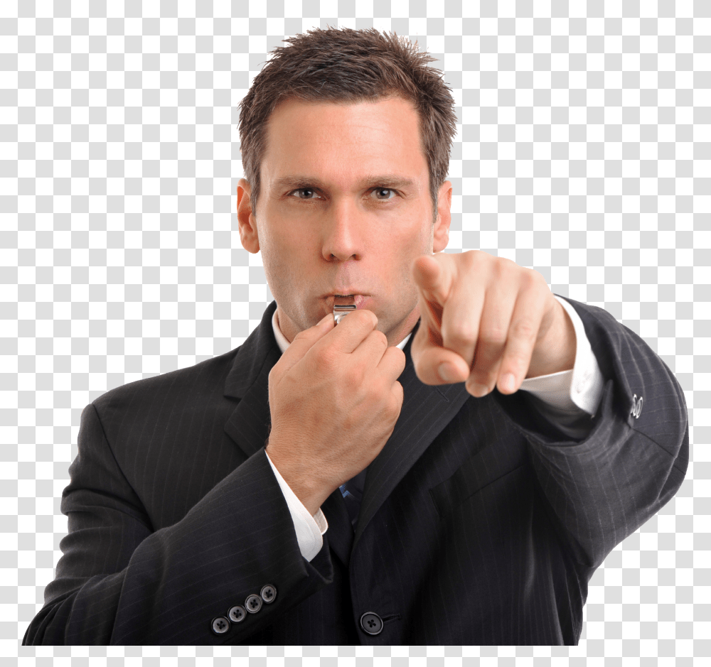 Businessman Image Person Blowing A Whistle, Human, Finger, Suit, Overcoat Transparent Png