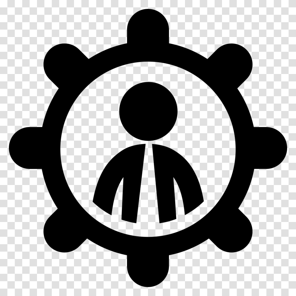 Businessman In A Wheel Symbol Gears Of War Cog Logo, Stencil, Silhouette, Pot, Trademark Transparent Png