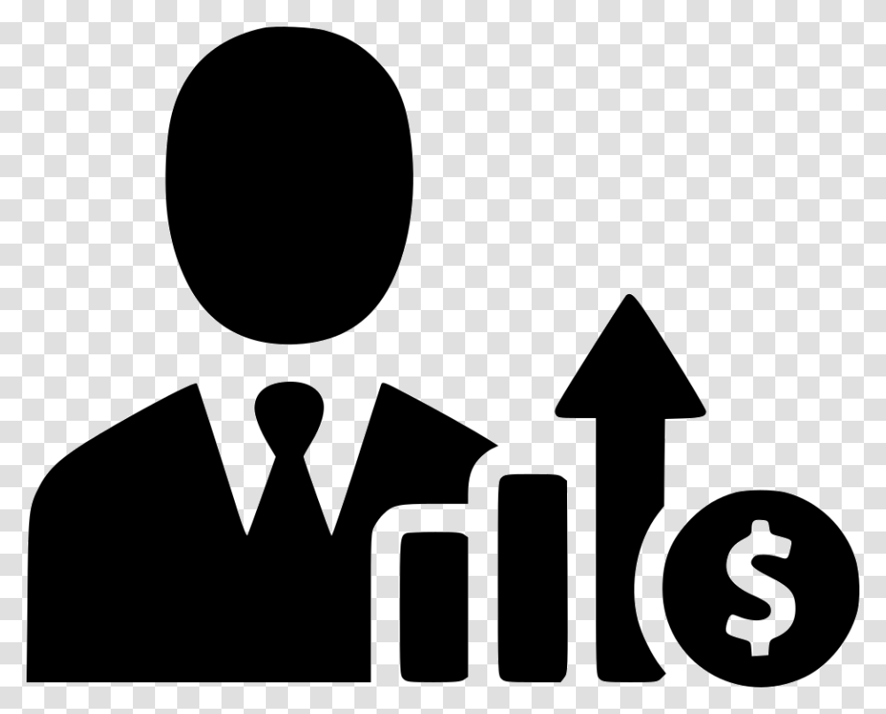 Businessman Income Increase Growth Profit Salesman Growth Clipart Black And White, Sign, Logo, Trademark Transparent Png
