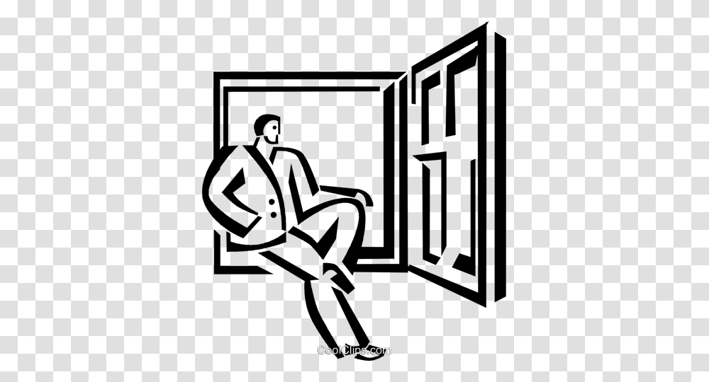 Businessman Looking Out The Window Royalty Free Vector Clip Art, Stencil, Shipping Container, Drawing Transparent Png