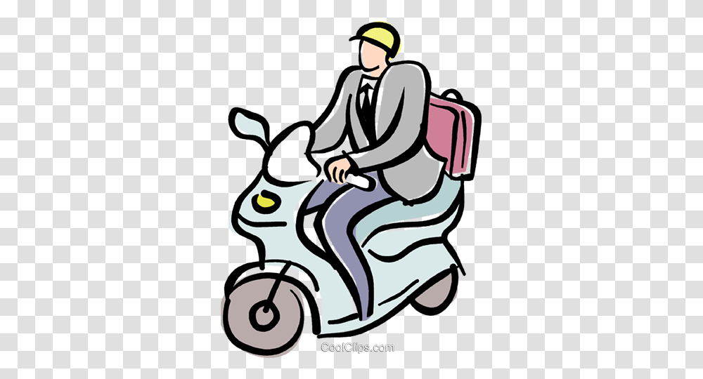 Businessman On A Motor Scooter Royalty Free Vector Clip Art, Transportation, Vehicle, Motorcycle, Washing Transparent Png