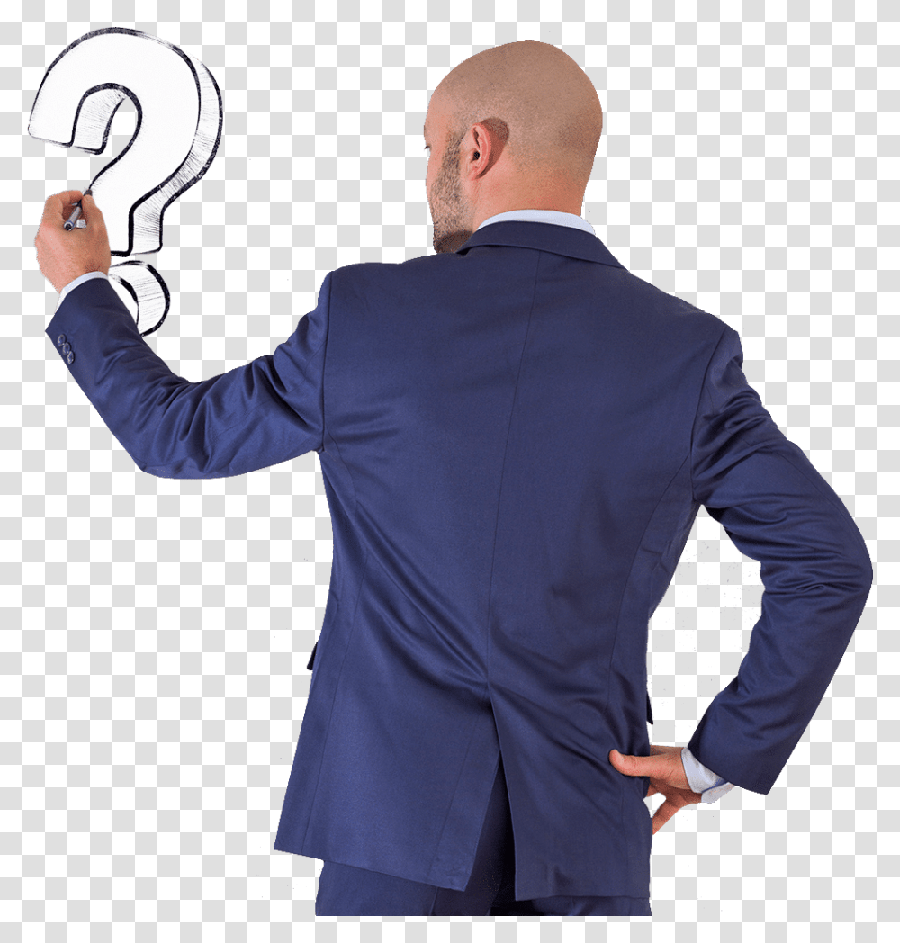 Businessman On Background Drawing A Question Gentleman, Person, Number Transparent Png