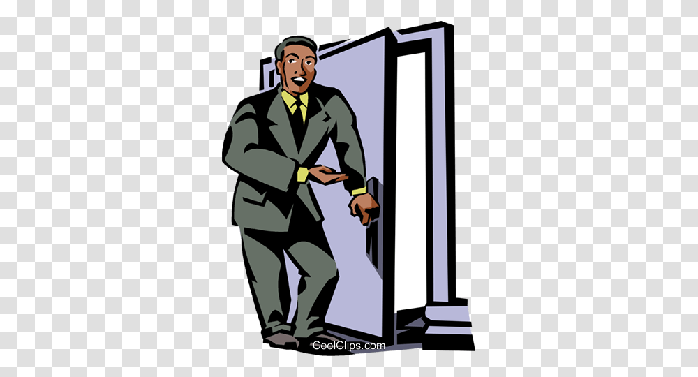 Businessman Opening A Door Royalty Free Vector Clip Art, Person, Human, Poster, Advertisement Transparent Png