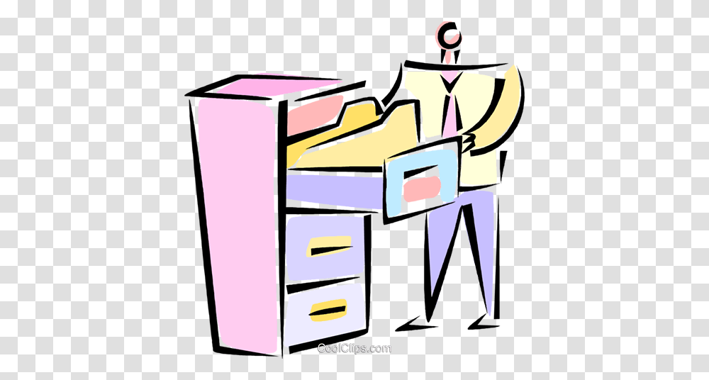 Businessman Opening A Filing Cabinet Royalty Free Vector Clip Art, Furniture, Mailbox, Drawer, Table Transparent Png
