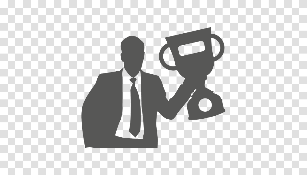 Businessman Raising Trophy Icon, Person, Human, Hand Transparent Png
