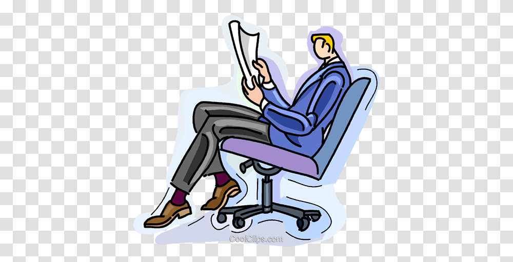 Businessman Reading A Report Royalty Free Vector Clip Art, Chair, Furniture, Sitting, Cushion Transparent Png