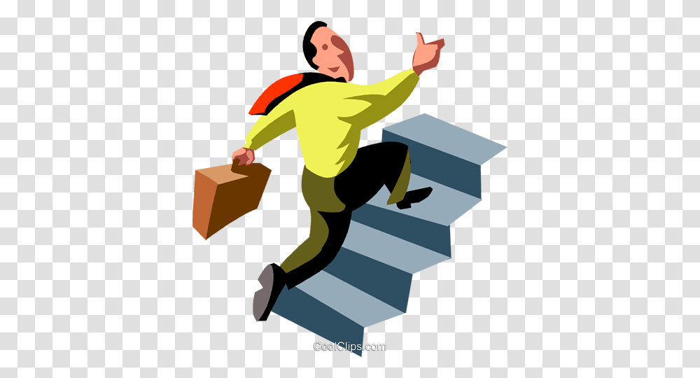 Businessman Running Up Stairs Royalty Free Vector Clip Art, Person, Human, Staircase, People Transparent Png
