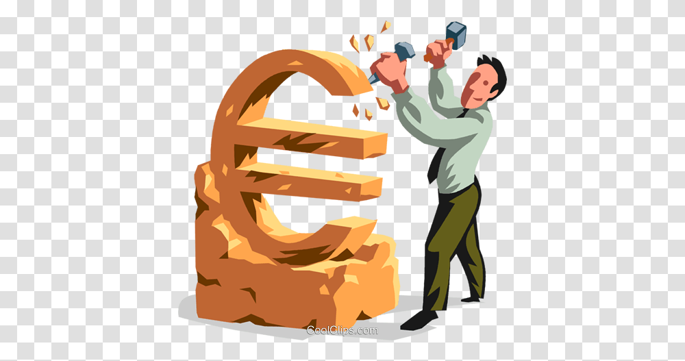 Businessman Sculpting A Euro Sign Royalty Free Vector Clip Art, Person, Building, Drawing, Factory Transparent Png