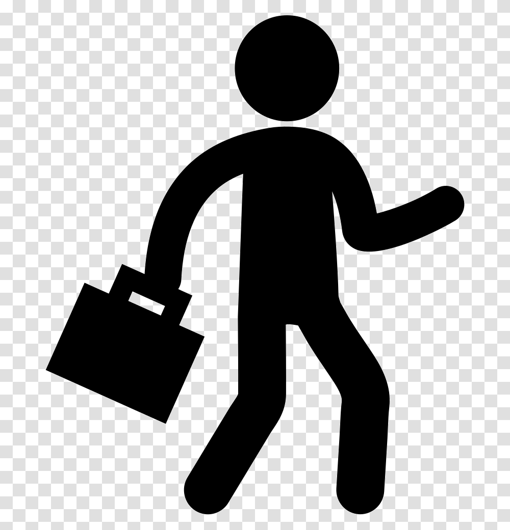 Businessman Silhouette Walking With Suitcase Walking With Briefcase Icon, Person, Human, Pedestrian Transparent Png