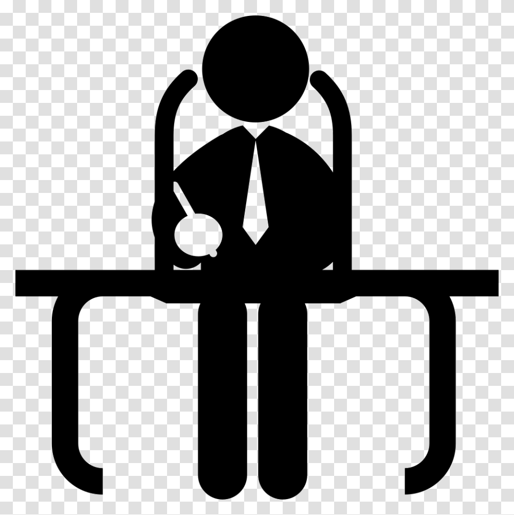 Businessman Sitting On His Office Desk Office Icon, Silhouette, Stencil, Seesaw Transparent Png