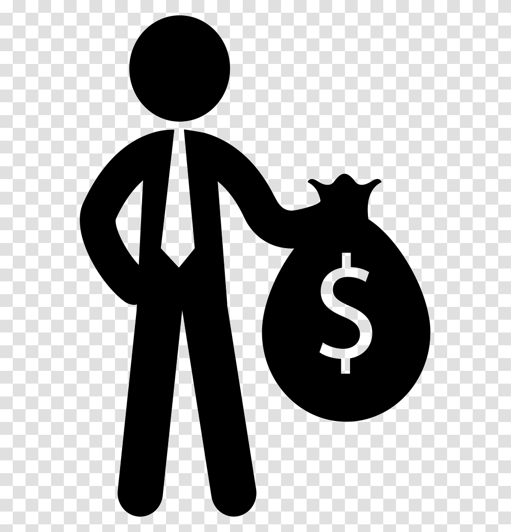 Businessman Standing Holding Dollars Money Bag, Stencil, Silhouette, Cat Transparent Png
