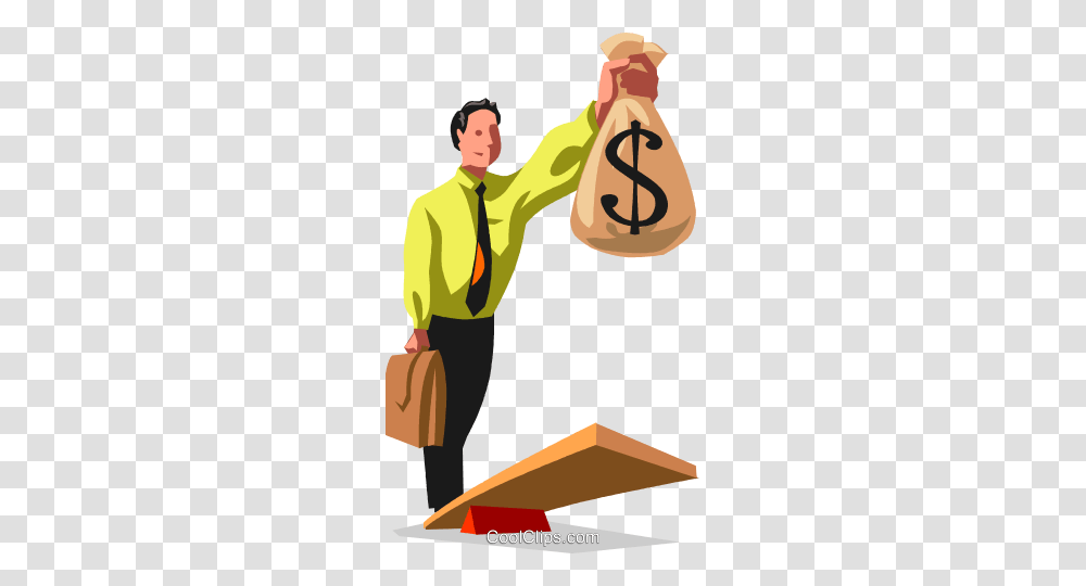 Businessman Trying To Balance His Money Royalty Free Vector Clip, Poster, Advertisement, Person, Human Transparent Png