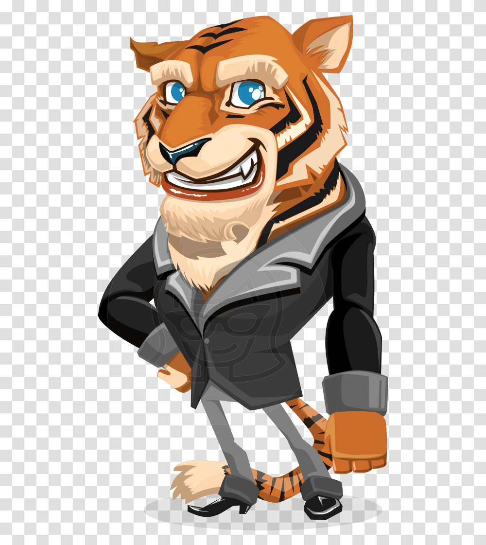 Businessman Vector Cartoon Tiger Character Design, Helmet, Face, Performer Transparent Png
