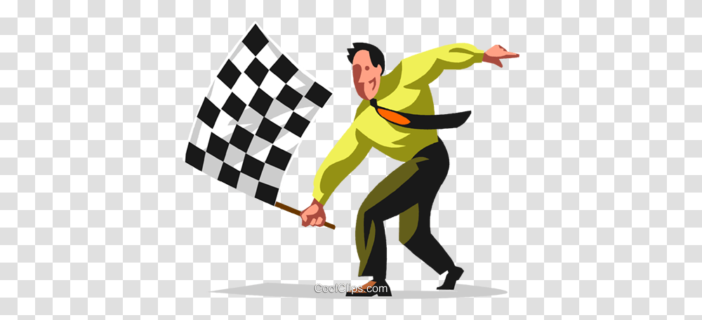 Businessman Waving Checkered Flag Royalty Free Vector Clip Art, Person, Green, Hand Transparent Png