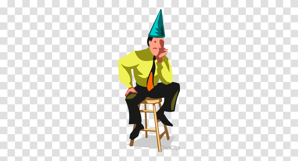 Businessman Wearing A Dunce Cap Royalty Free Vector Clip Art, Person, Outdoors, Kneeling, Furniture Transparent Png
